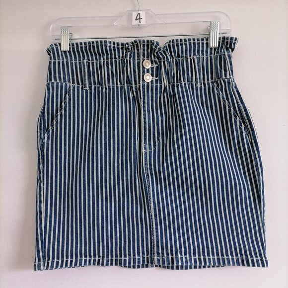 Chocolate USA Womens Blue & White Button Fly Striped Denim Mini Skirt Size M - Picture 1 of 7